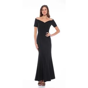 Marina Short Sleeve Off Shoulder Scuba Crepe Long Maxi Dress sz Small NWT Formal